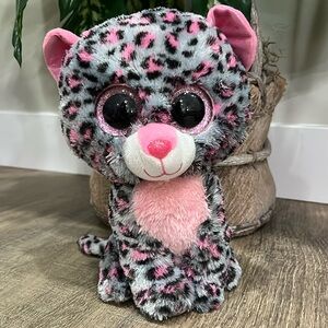 Tasha The Leopard Ty Beanie Boos Glitter Eyes Plush Pink Gray Stuffed An…